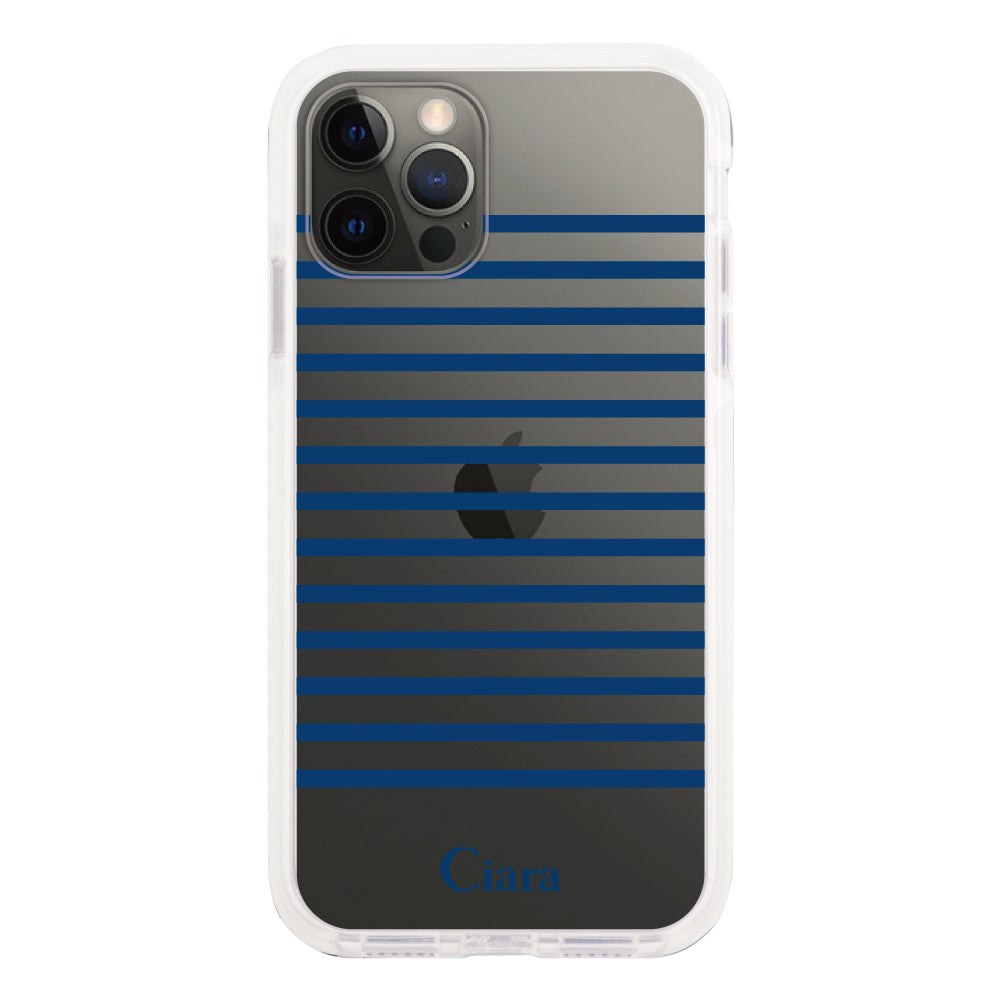 iPhoneX/XS クッションバンパー 耐衝撃クリアケース ボーダー ブルー