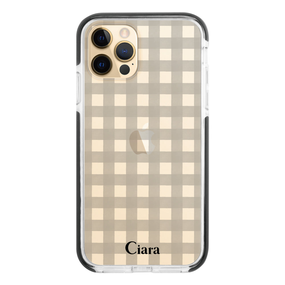 iPhone11ProMax クッションバンパー 耐衝撃クリアケース ギンガム ブラック