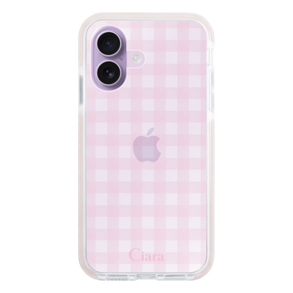 iPhone17 クッションバンパー 耐衝撃クリアケース ギンガム ピンク