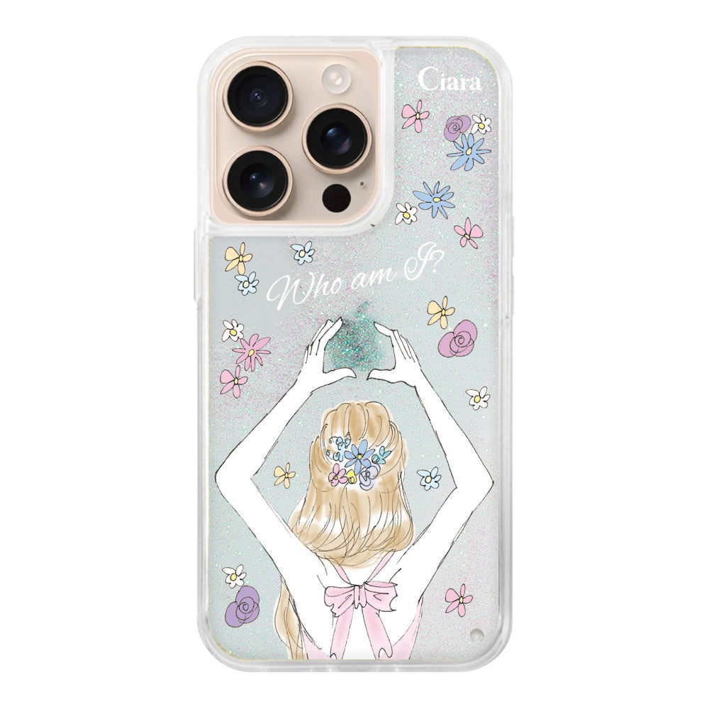 iPhone16Pro グリッター オイルクリアケース バックショット ピンク