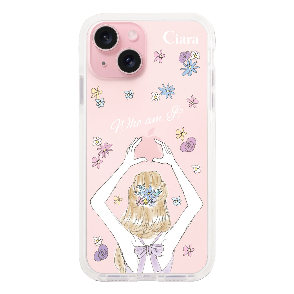 iPhone15 クッションバンパー 耐衝撃クリアケース バックショット パープル