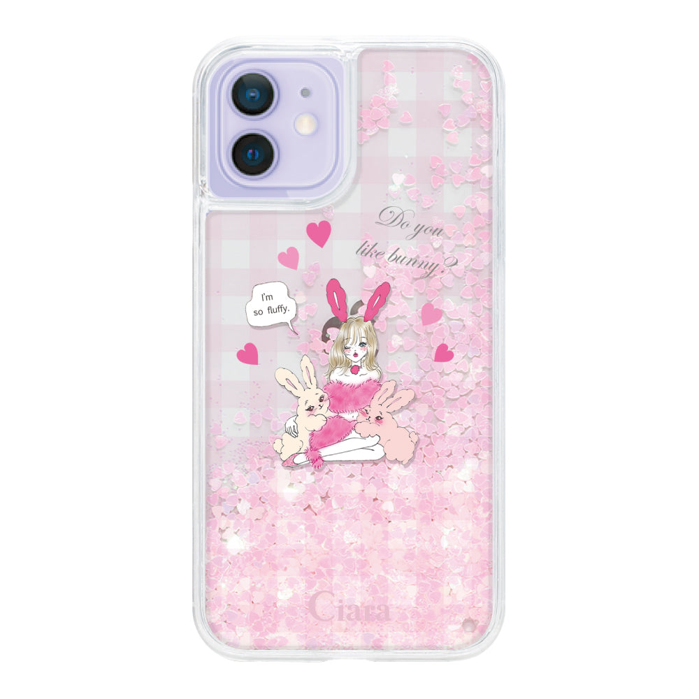 iPhone12/12Pro グリッター オイルクリアケース バニーガール ピンク