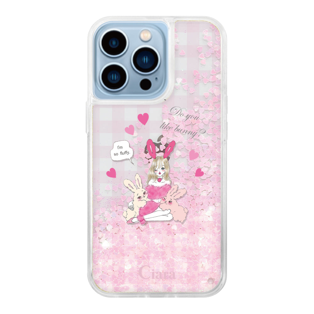iPhone13ProMax グリッター オイルクリアケース バニーガール ピンク
