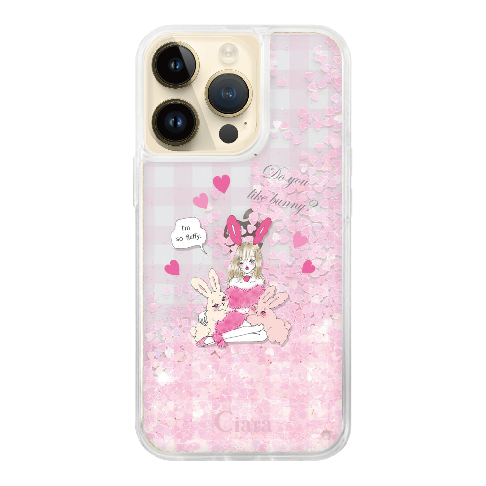 iPhone14Pro グリッター オイルクリアケース バニーガール ピンク