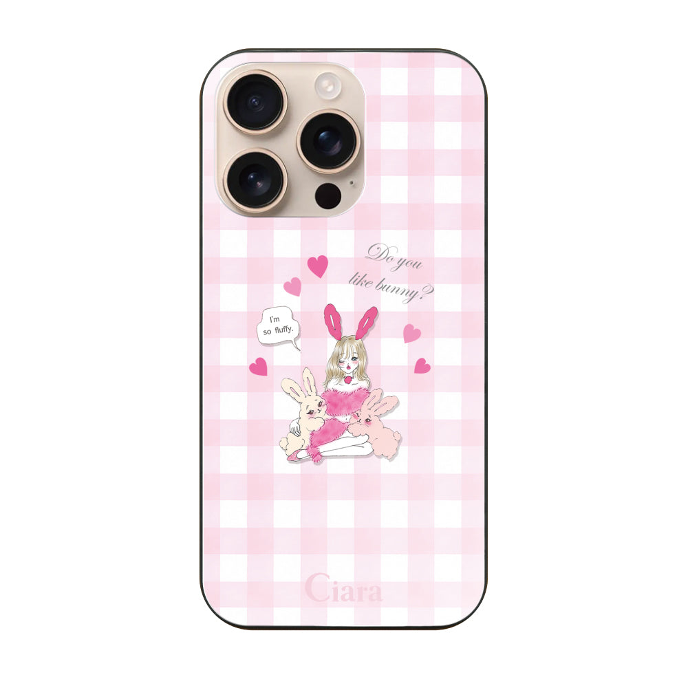 iPhone16Pro ガラス 強化ガラスケース バニーガール ピンクチェック