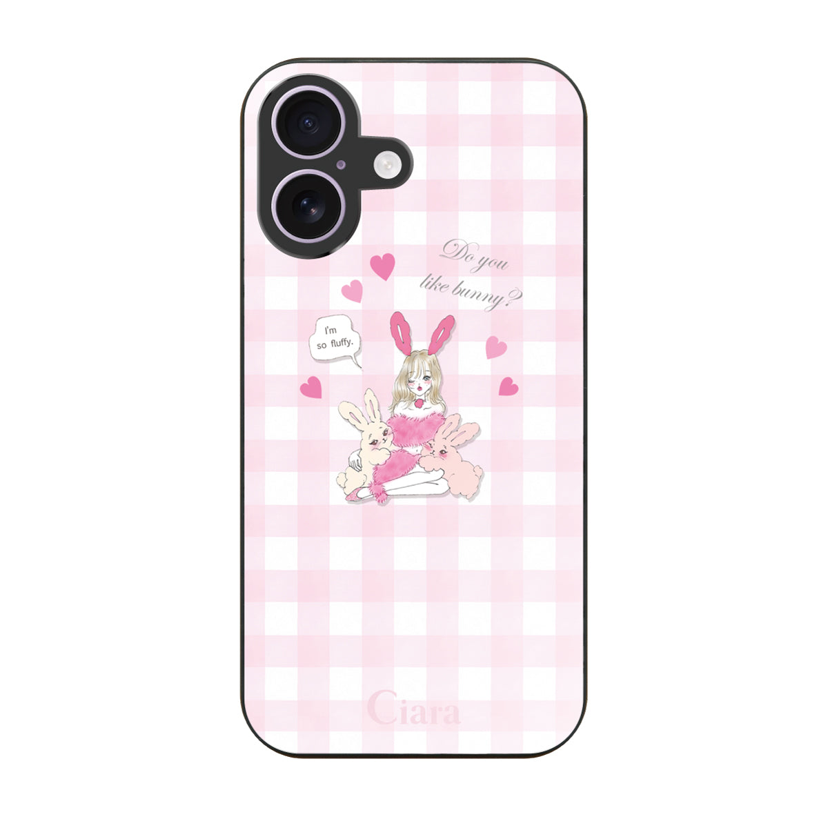 iPhone17 ガラス 強化ガラスケース バニーガール ピンクチェック
