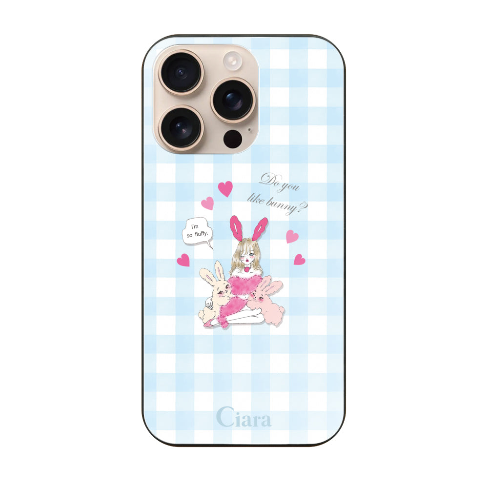iPhone16Pro ガラス 強化ガラスケース バニーガール ブルーチェック