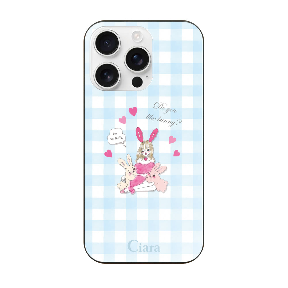 iPhone16ProMax ガラス 強化ガラスケース バニーガール ブルーチェック