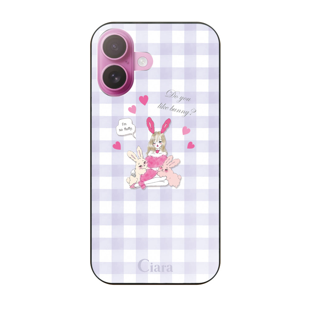 iPhone16 ガラス 強化ガラスケース バニーガール パープルチェック