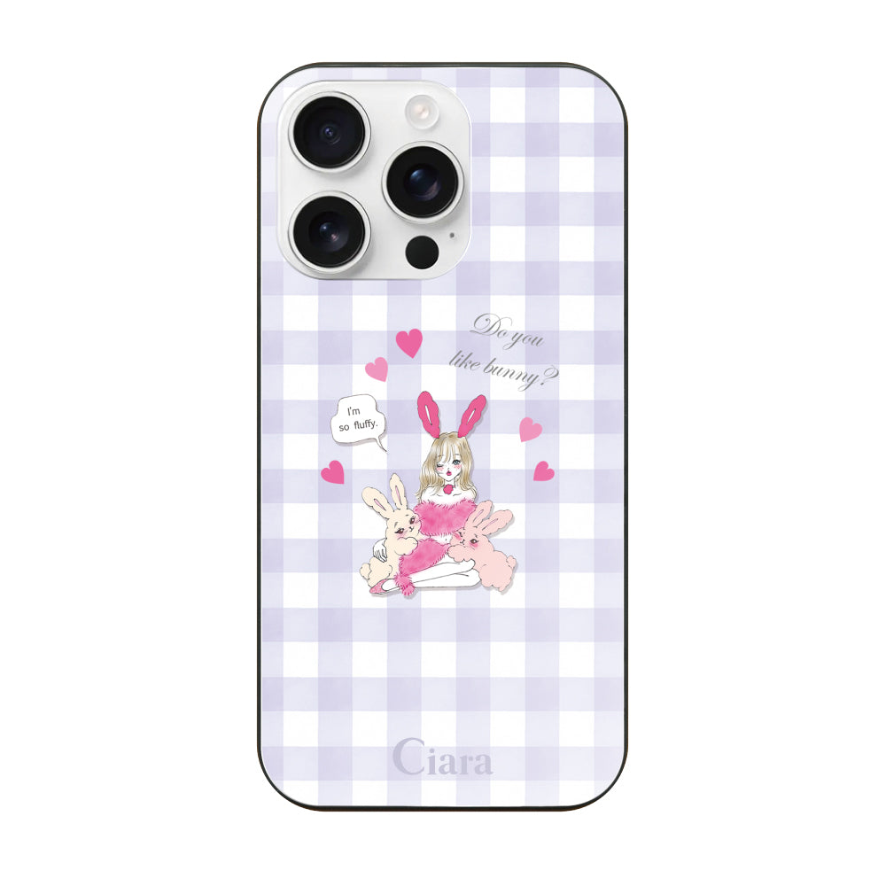 iPhone16ProMax ガラス 強化ガラスケース バニーガール パープルチェック