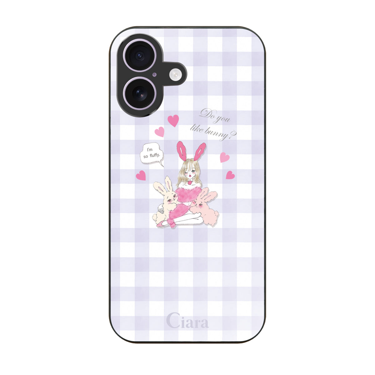 iPhone17 ガラス 強化ガラスケース バニーガール パープルチェック