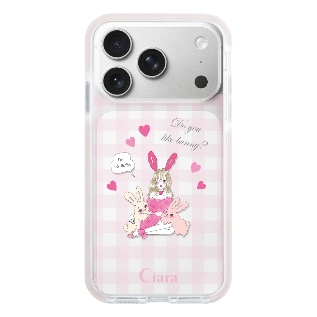iPhone17Pro クッションバンパー 耐衝撃クリアケース バニーガール ピンク
