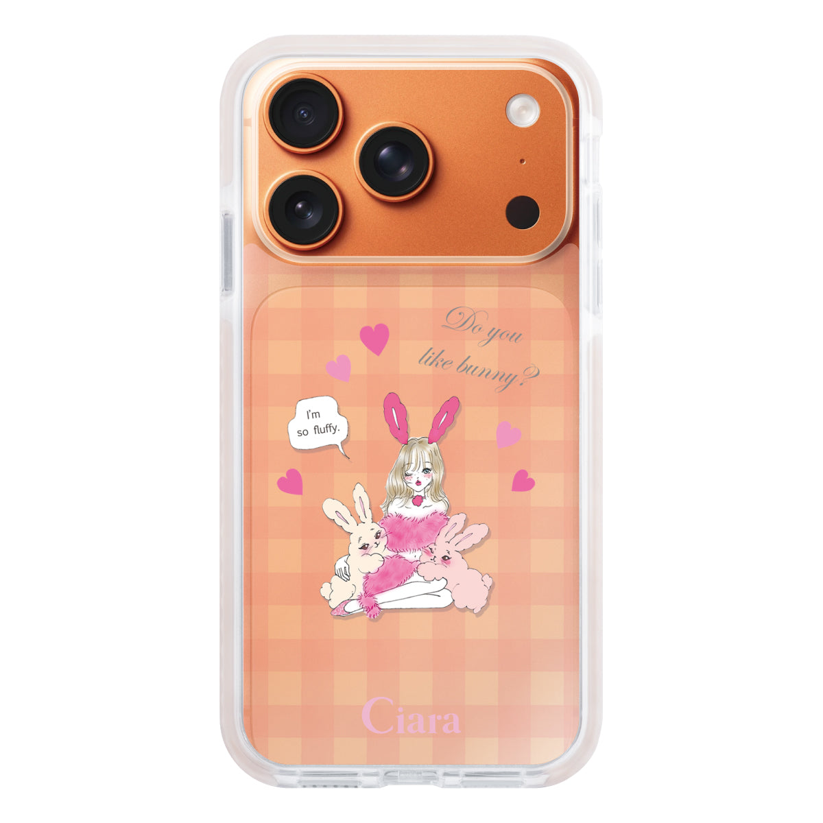 iPhone17ProMax クッションバンパー 耐衝撃クリアケース バニーガール ピンク