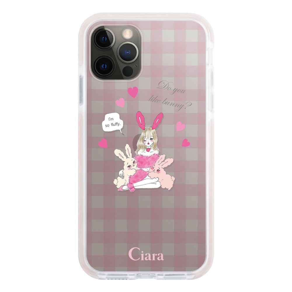 iPhoneX/XS クッションバンパー 耐衝撃クリアケース バニーガール ピンク