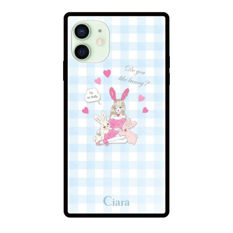 iPhoneケース スクエア 強化ガラスケース バニーアンドガール