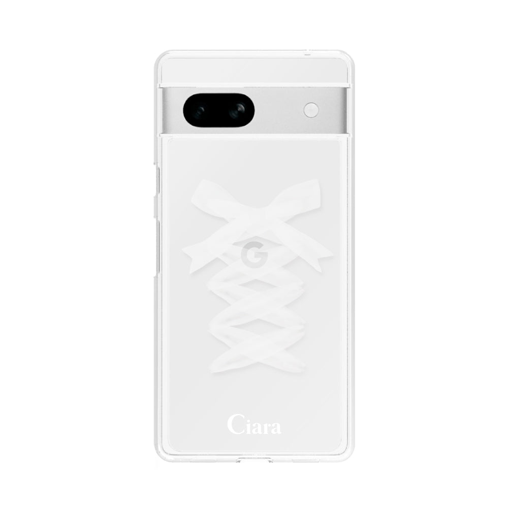 GooglePixel7aケース クリアケース レースアップリボン ホワイト