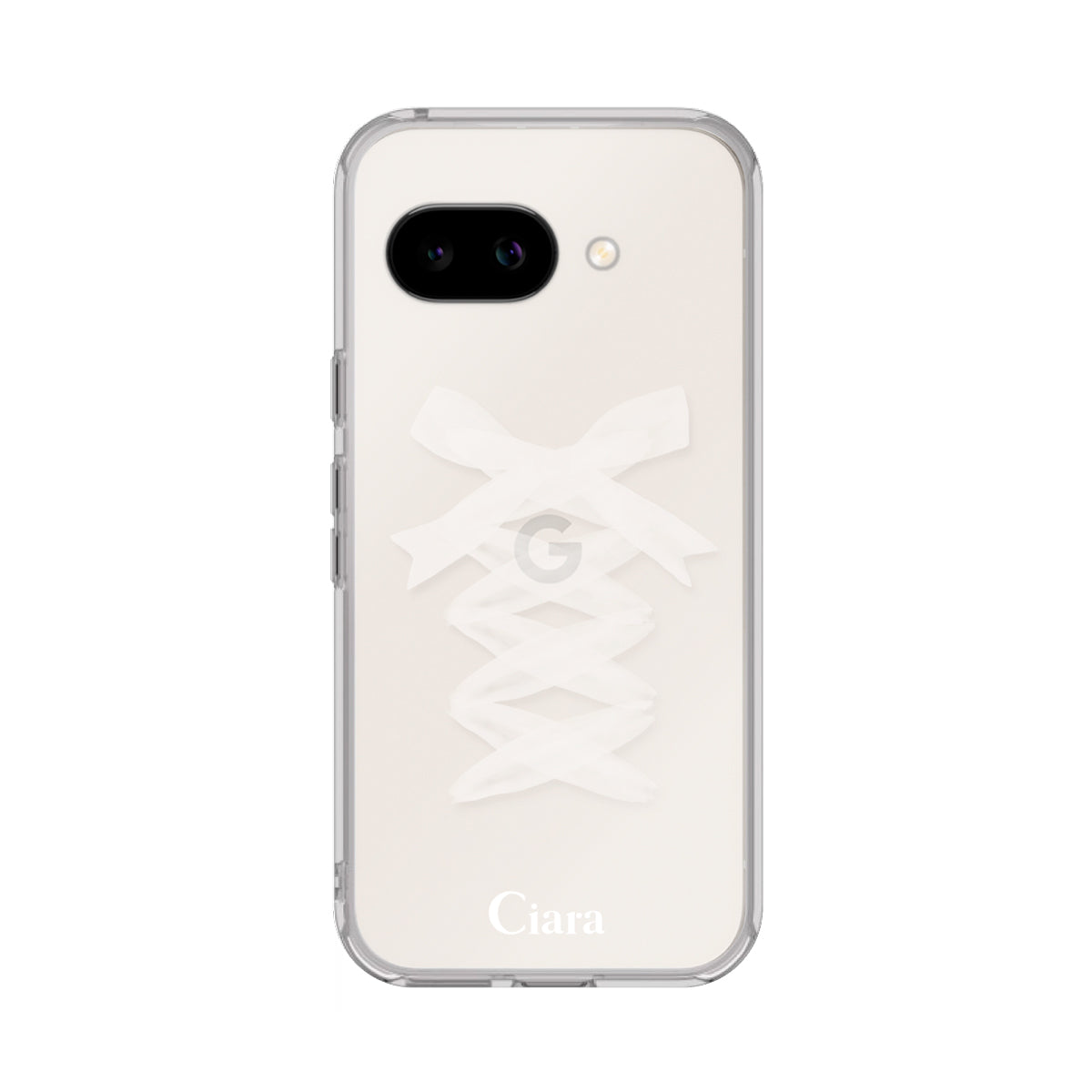 GooglePixel9a クリアケース レースアップリボン ホワイト