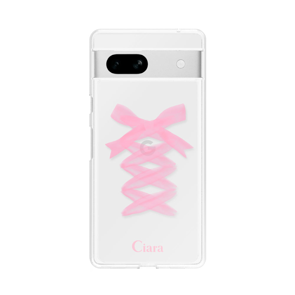 GooglePixel7aケース クリアケース レースアップリボン ピンク