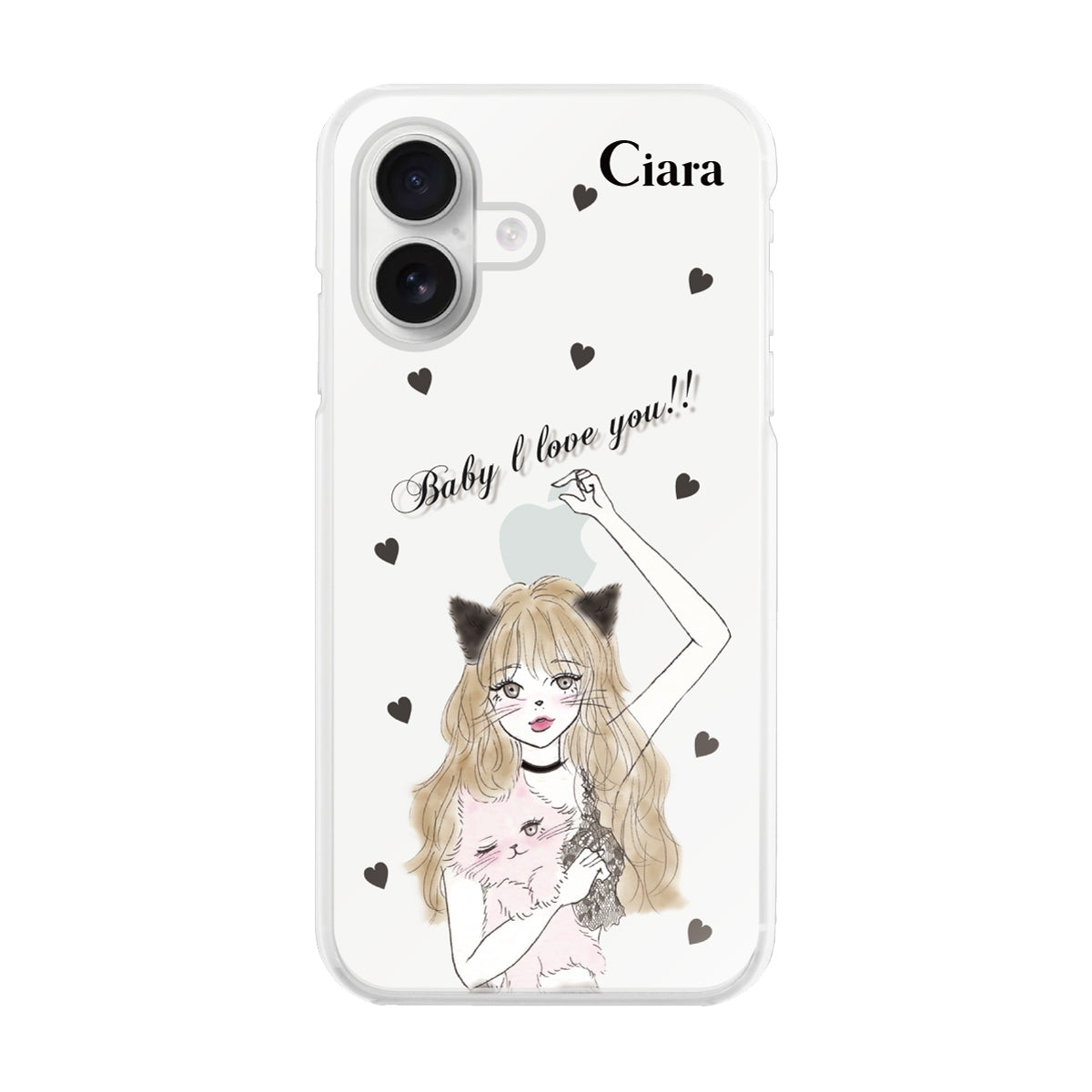 iPhone16 ハイブリッド クリアケース ブラックキャットガール クリア