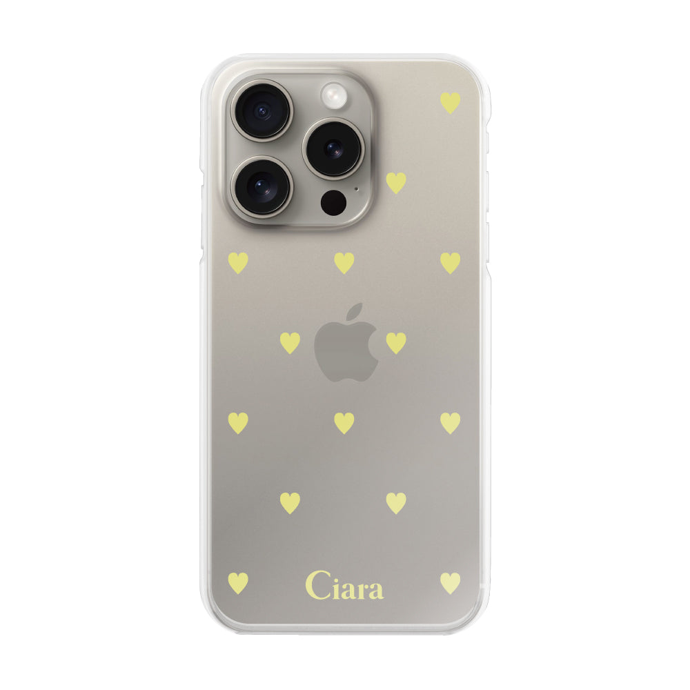 iPhone15Proケース ハイブリッド クリアケース スウィートハート イエロー