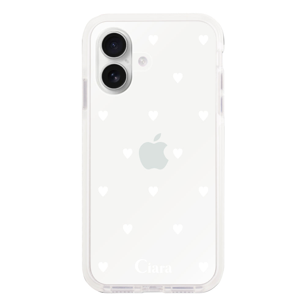 iPhone16 クッションバンパー 耐衝撃クリアケース スウィートハート ホワイト