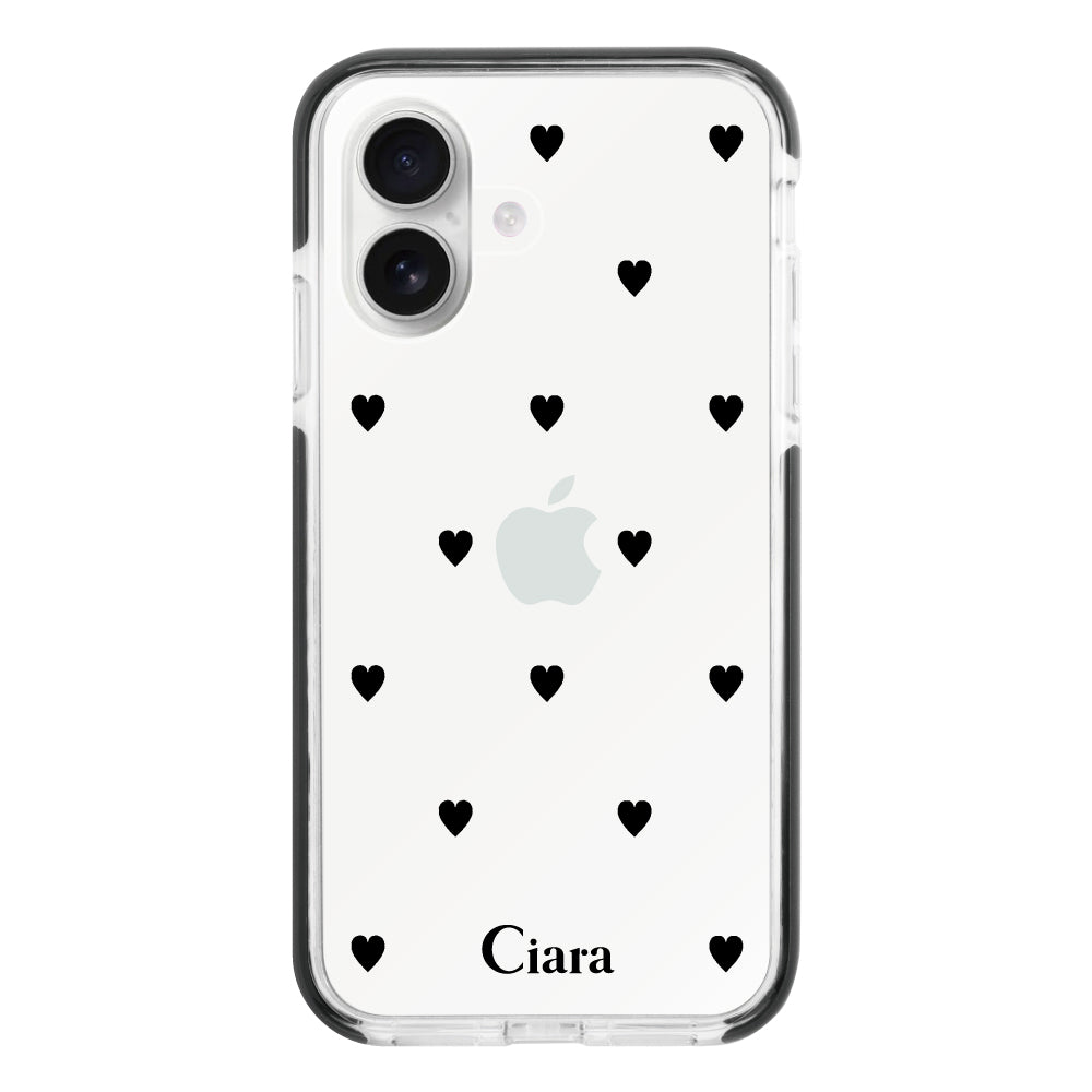 iPhone16 クッションバンパー 耐衝撃クリアケース スウィートハート ブラック