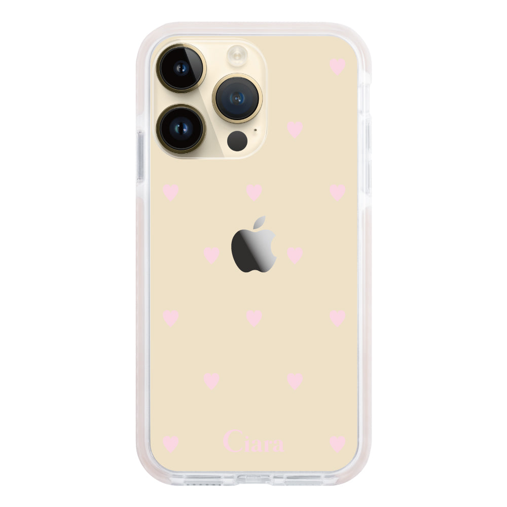 iPhone14Pro クッションバンパー 耐衝撃クリアケース スウィートハート ピンク