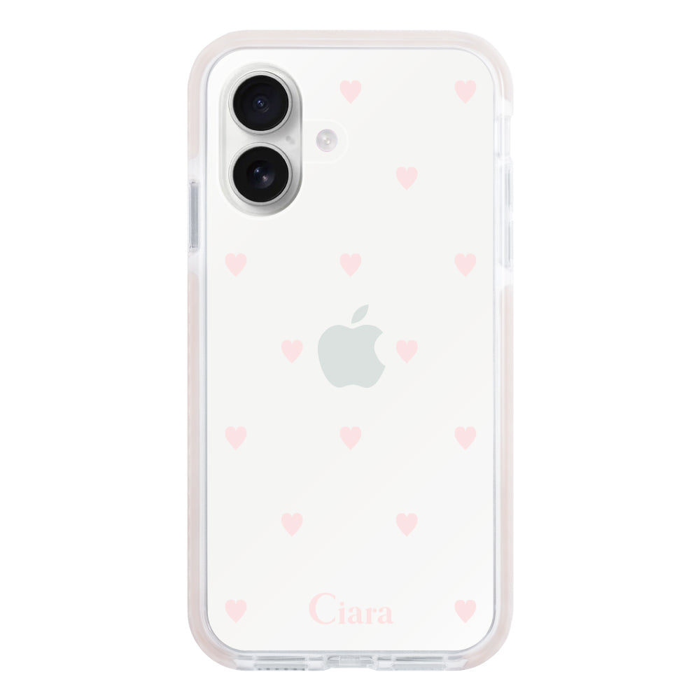 iPhone16 クッションバンパー 耐衝撃クリアケース スウィートハート ピンク