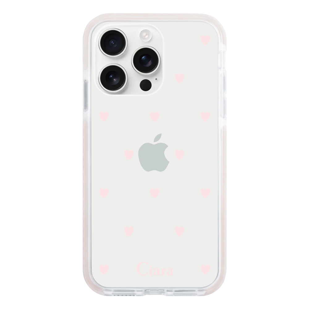 iPhone16ProMax クッションバンパー 耐衝撃クリアケース スウィートハート ピンク