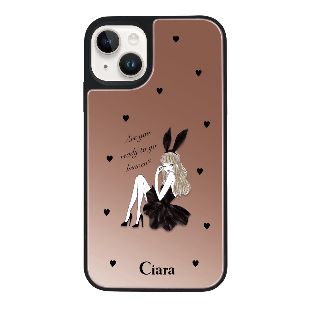 iPhone14 ミラーバンパー ミラー付きケース ブラックバニー ピンクゴールド