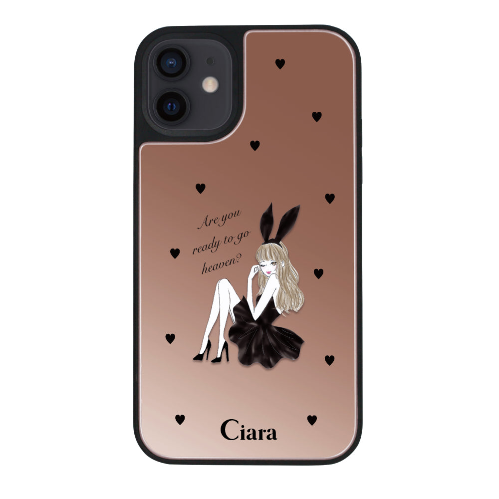 iPhoneXR ミラーバンパー ミラー付きケース ブラックバニー ピンクゴールド