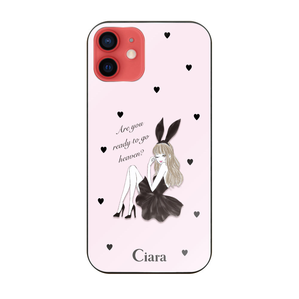 iPhoneXR ガラス 強化ガラスケース ブラックバニー ピンク