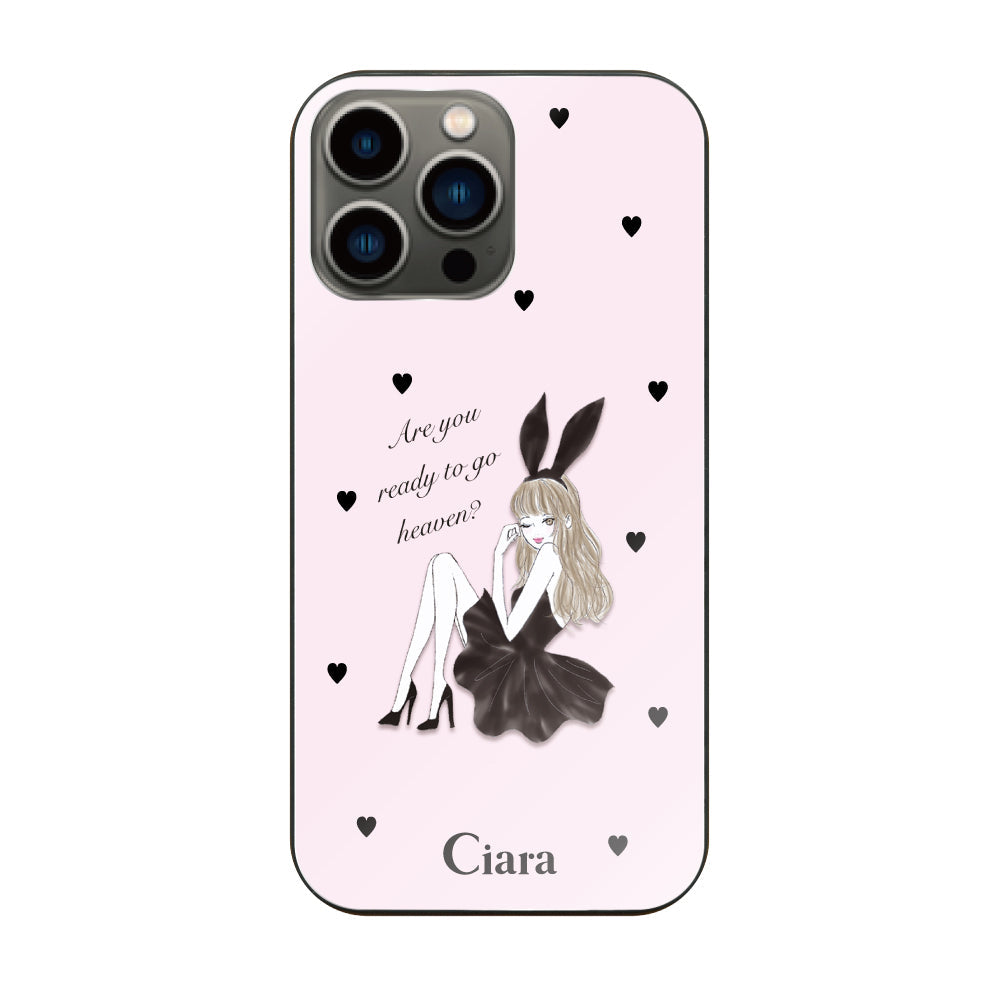 iPhone13Pro ガラス 強化ガラスケース ブラックバニー ピンク