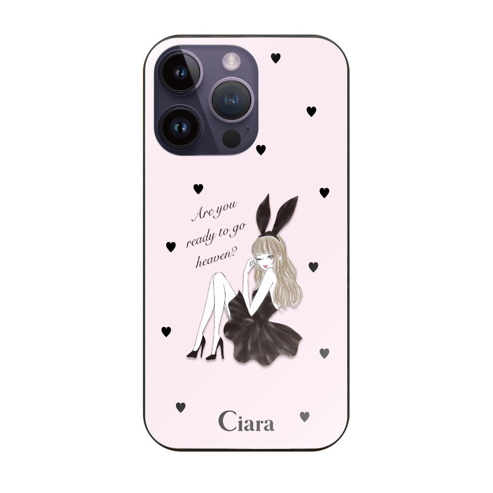 iPhone14ProMax ガラス 強化ガラスケース ブラックバニー ピンク