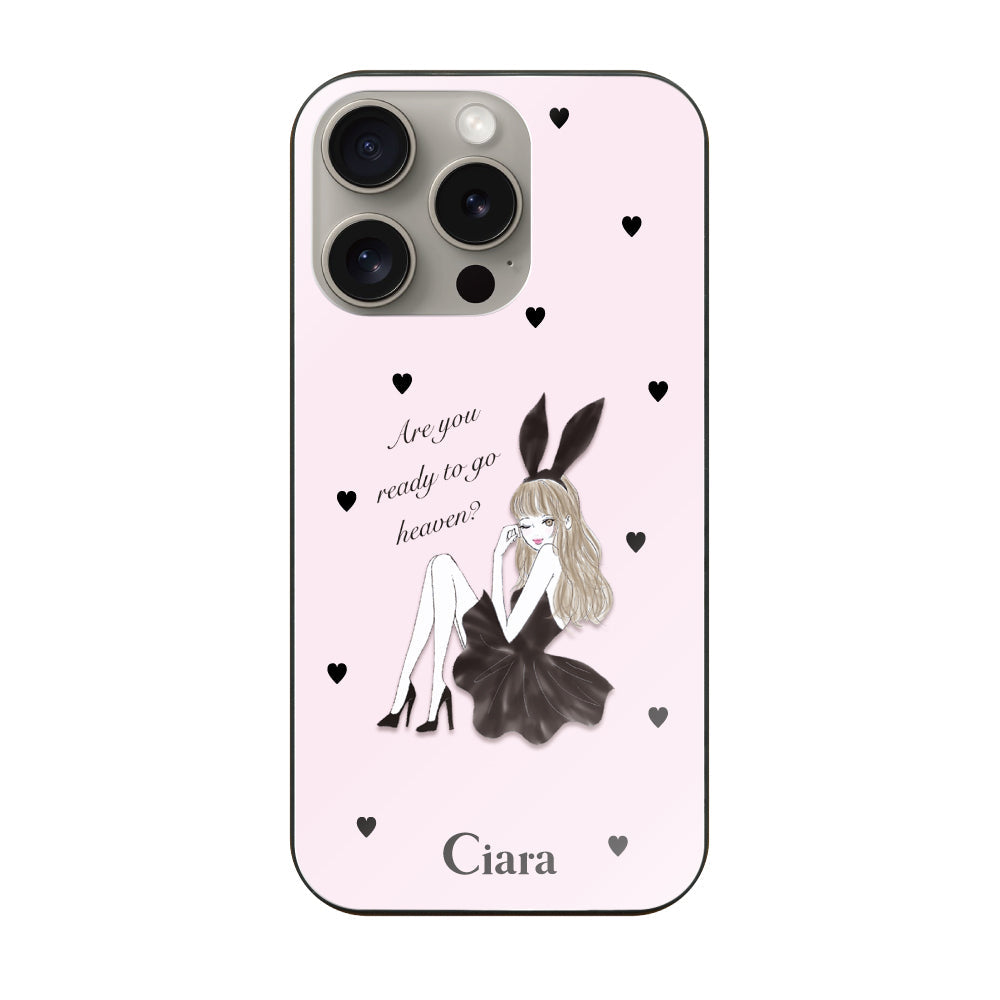 iPhone15Pro ガラス 強化ガラスケース ブラックバニー ピンク