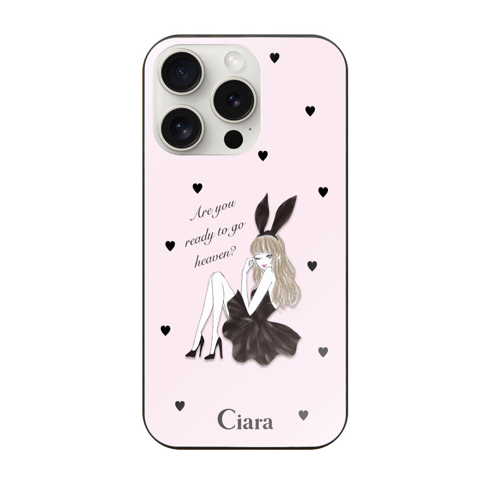 iPhone15ProMax ガラス 強化ガラスケース ブラックバニー ピンク