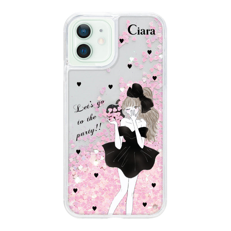 iPhoneケース グリッター オイルクリアケース ブラックリボン