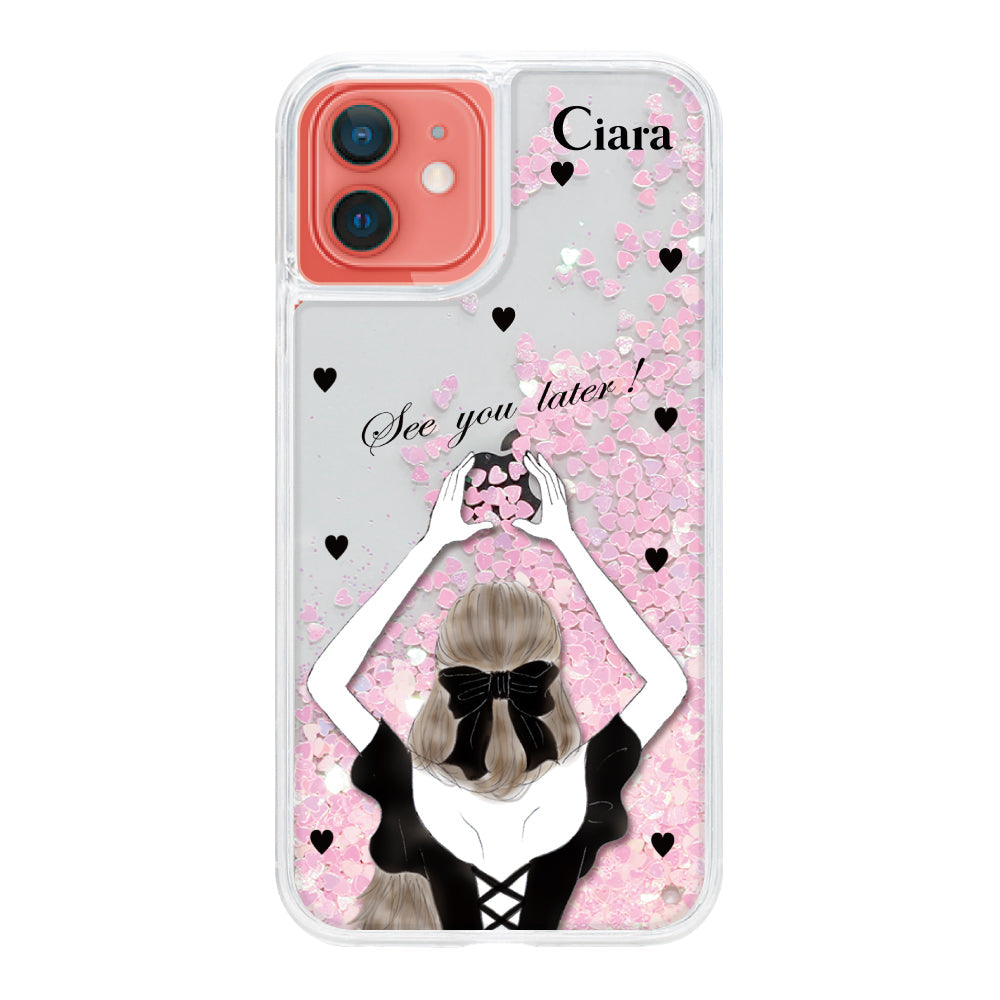 iPhone11 グリッター オイルクリアケース ブラックバックショット ピンク