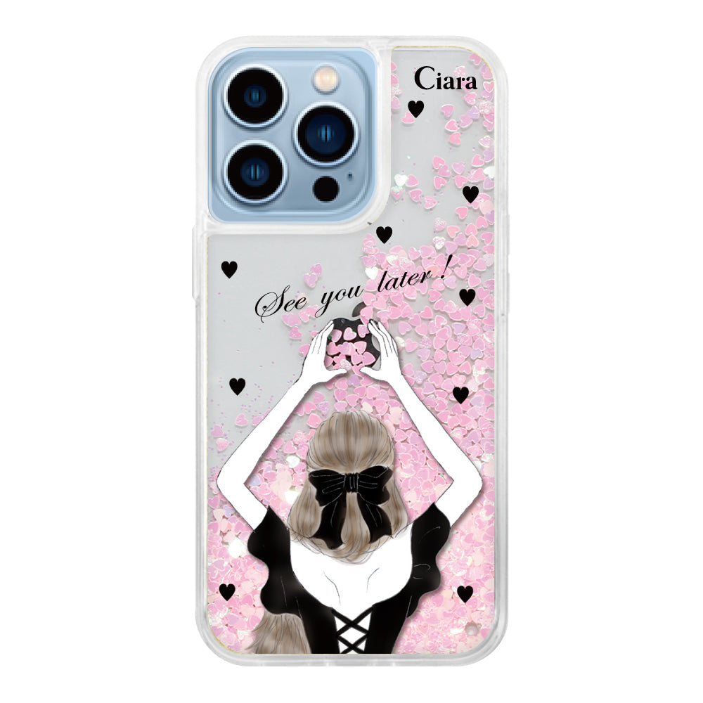 iPhone13ProMax グリッター オイルクリアケース ブラックバックショット ピンク