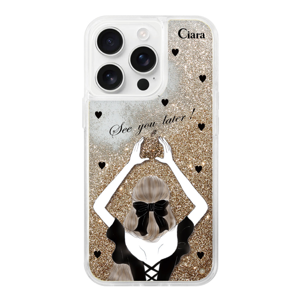 iPhone16ProMax グリッター オイルクリアケース ブラックバックショット ゴールド