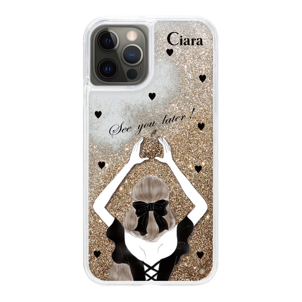 iPhoneX/XS グリッター オイルクリアケース ブラックバックショット ゴールド