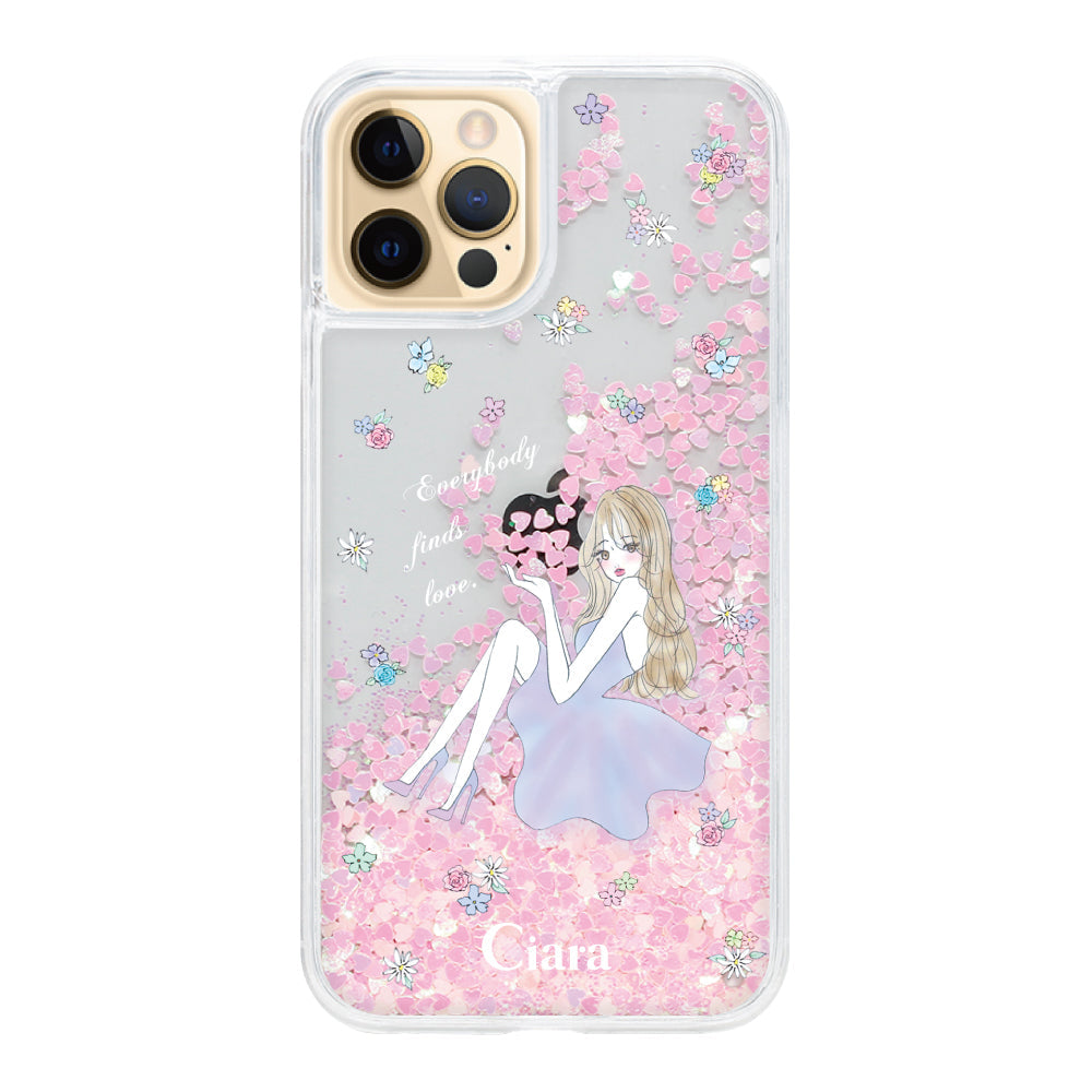 iPhone11ProMax グリッター オイルクリアケース ラベンダーガール ピンク