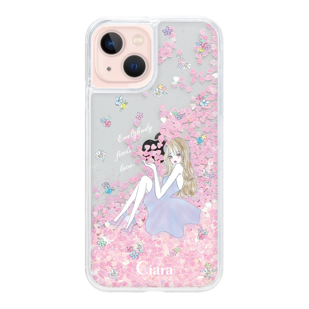 iPhone13 グリッター オイルクリアケース ラベンダーガール ピンク