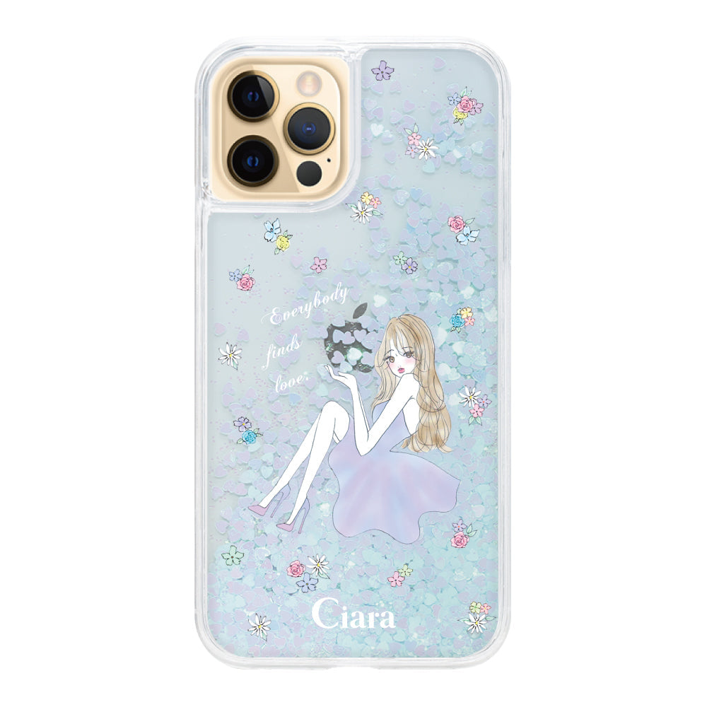 iPhone11Pro グリッター オイルクリアケース ラベンダーガール ブルー