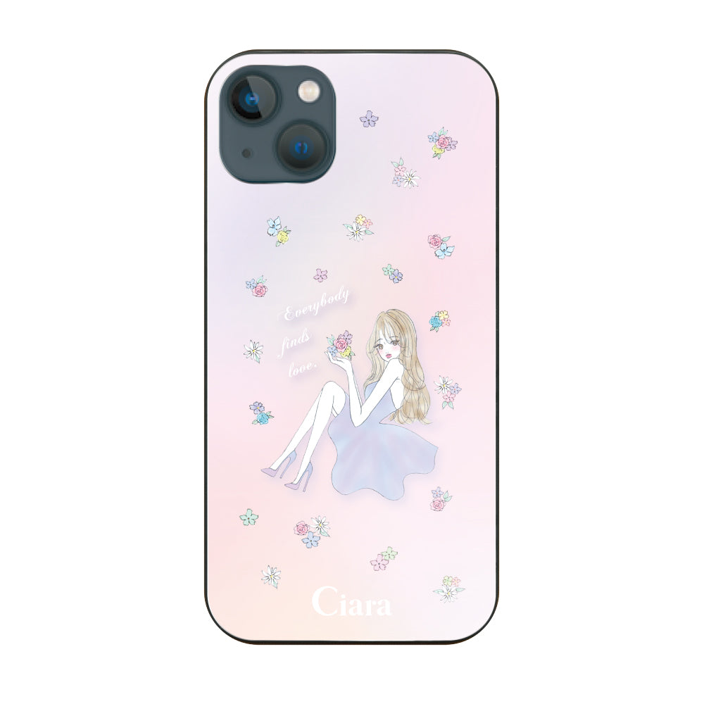 iPhone13mini ガラス 強化ガラスケース ラベンダーガール ピンク