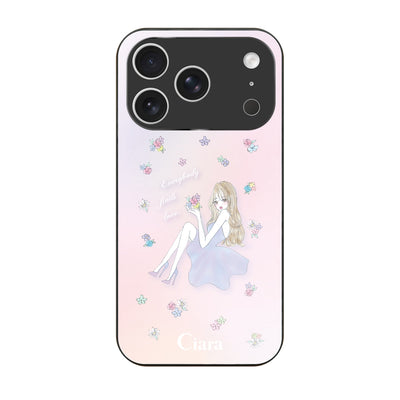 iPhoneケース ガラス 強化ガラスケース ラベンダーガール