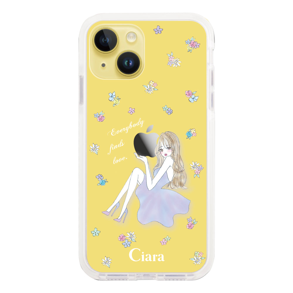 iPhone14Plus クッションバンパー 耐衝撃クリアケース ラベンダーガール クリア