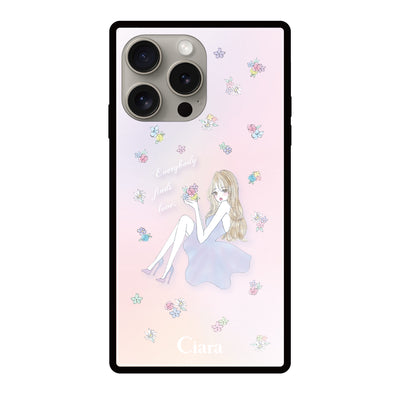 iPhoneケース スクエア 強化ガラスケース ラベンダーガール
