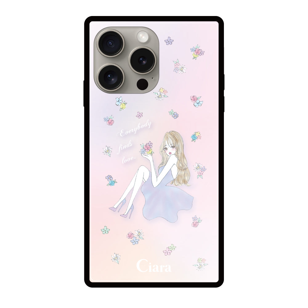 iPhone15Proケース スクエア 強化ガラスケース ラベンダーガール パステル