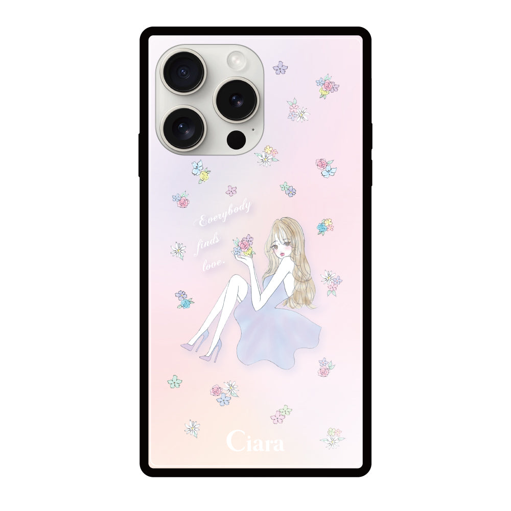 iPhone15ProMaxケース スクエア 強化ガラスケース ラベンダーガール パステル